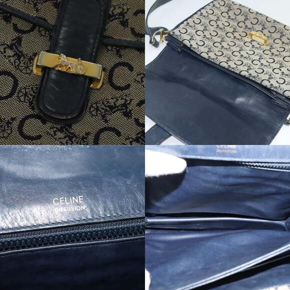 CELINE C Sulky Shoulder Bag Canvas Navy Gold - Picture 11 of 13
